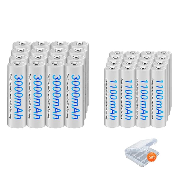 Genopladelige AA/AAA-batterier, høj kapacitet 3000mAh og 1100mAh, langvarig ydeevne,16AA og 16AAA