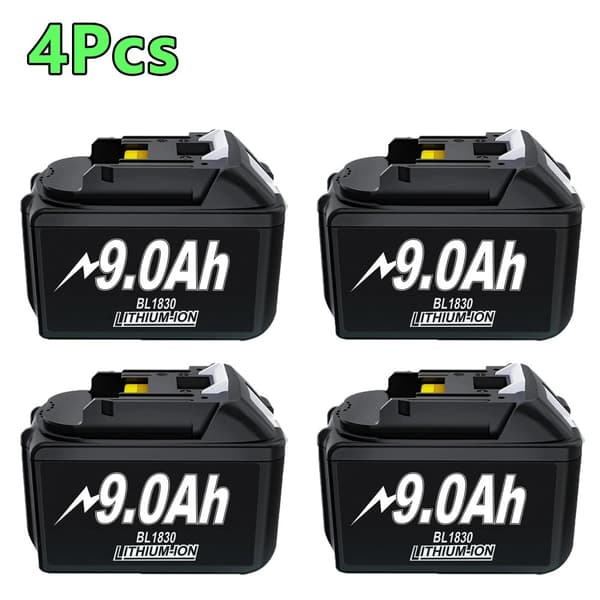 Vaihtobatteri, 9000mAh kapasiteetti, yhteensopiva useiden mallien kanssa,4 kpl 9.0Ah akku