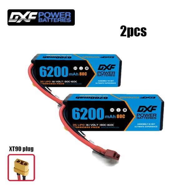 DXF Lipo-batteri, 6200mAh kapacitet, 11.1V spänning,2PCS3S620080CXT90