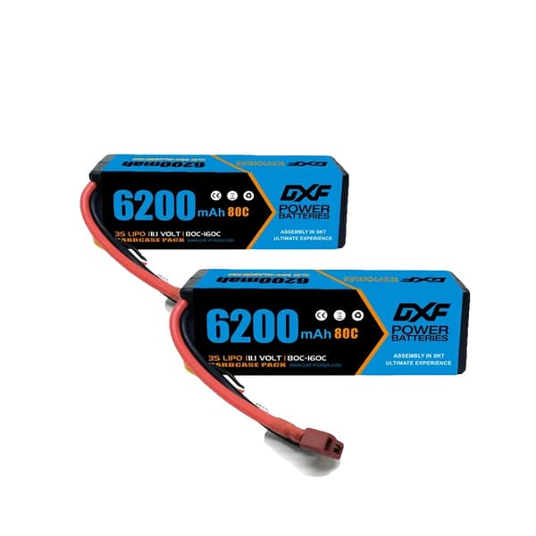 DXF Lipo-batteri, 6200mAh kapacitet, 11.1V spänning,2PCS3S620080CXT90