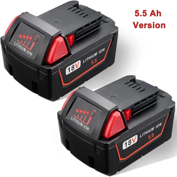 18V Lithium-Ion Batteri, 5.5Ah Kapacitet, Dobbelt Pakke,2 stk 5,5Ah batteri