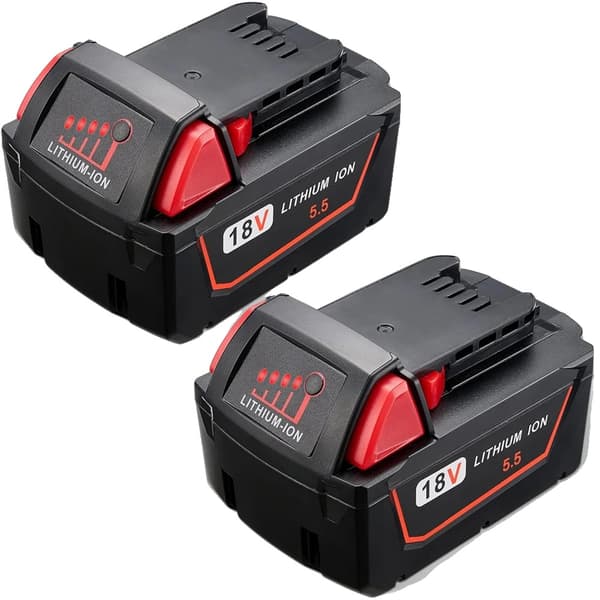 18V Lithium-Ion Batteri, 5.5Ah Kapacitet, Dobbelt Pakke,2 stk 5,5Ah batteri