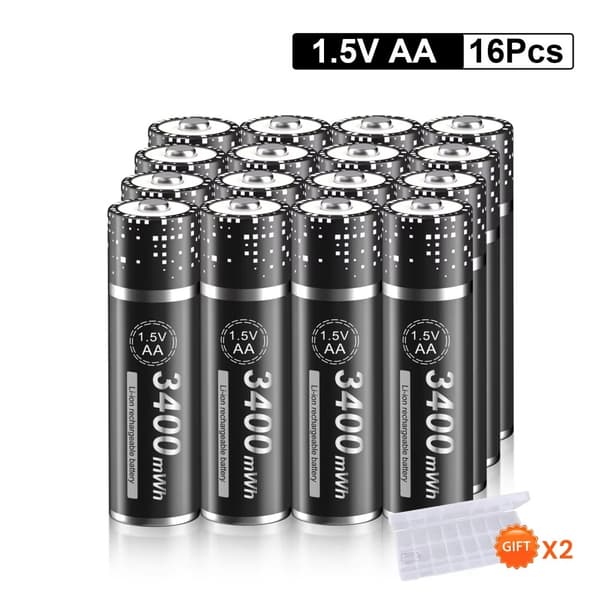Ladattavat litium AA-paristot, 3400mAh kapasiteetti, USB-C nopea lataus,16 kpl akkua