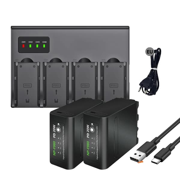 CITYORK NP-F980 Batteri, PD 20W Hurtigopladning, Flere Batterimuligheder,2 Batterier 1 Oplader