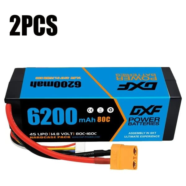 RC Lipo-batteri, 6200mAh kapacitet, 80C afladningsrate,2PCS4S620080CXT90
