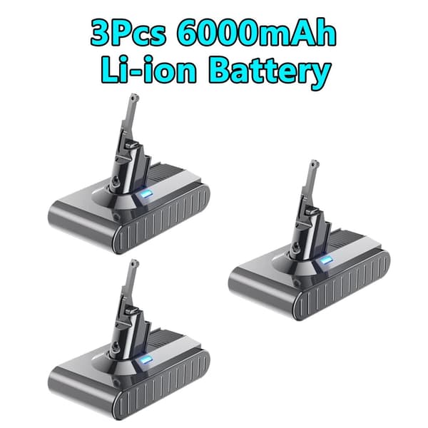 V8 Erstatningsbatteri, 6000mAh kapacitet, Li-Ion type,3 stk. 6,0 Ah batteri