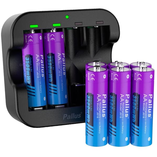 Genopladeligt AA Lithiumbatteri Sæt, 3500mWh Kapacitet, Smart Oplader Inkluderet,8 stk batteri sæt, 1,5V