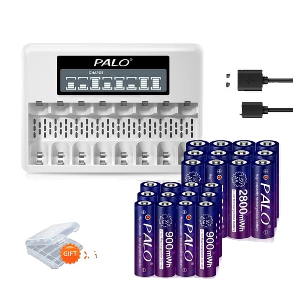 Genopladeligt batterisæt, inkluderer AA & AAA, 2800mWh & 900mWh kapacitet,12AA AAA og oplader