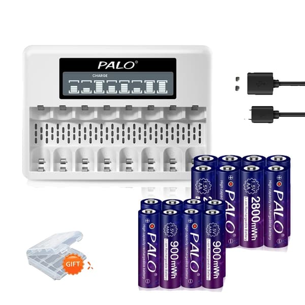 Genopladeligt batterisæt, inkluderer AA & AAA, 2800mWh & 900mWh kapacitet,8AA AAA og oplader