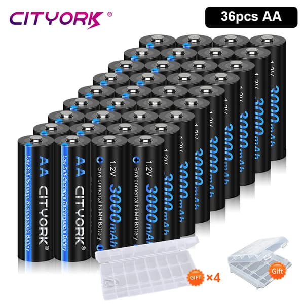 Ladattavat AA-paristot, 3000mAh kapasiteetti, NI-MH teknologia,36kpl AA -akku
