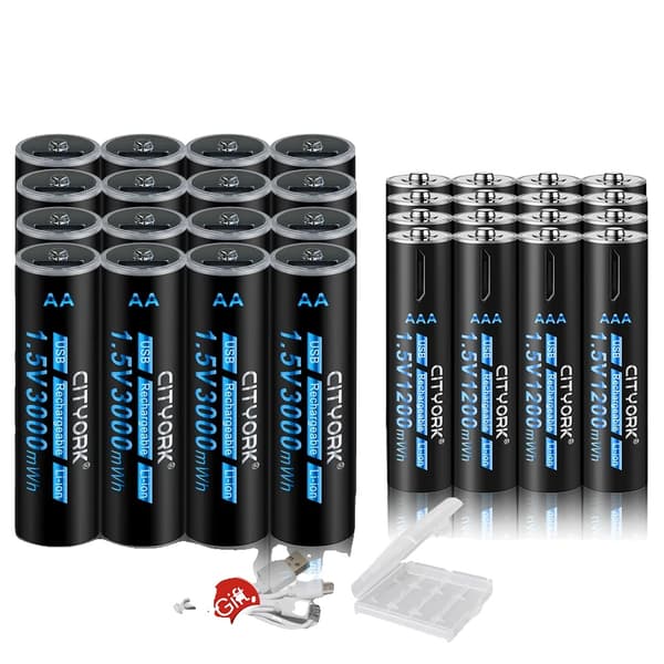 CITYORK Genopladelige Batterier, 3000mWh Kapacitet, 1.5V Spænding,1,5V, 16 AA AAA