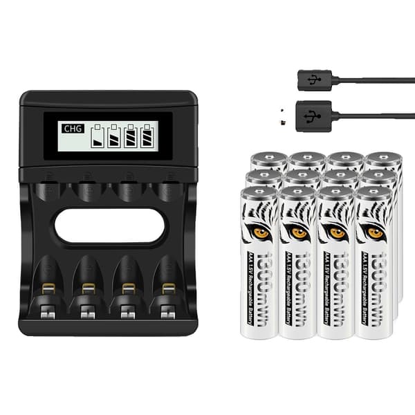 PALO AAA genopladelige batterier, 12 batterier med oplader, høj kapacitet 1300mWh,12 batteri 1 oplader