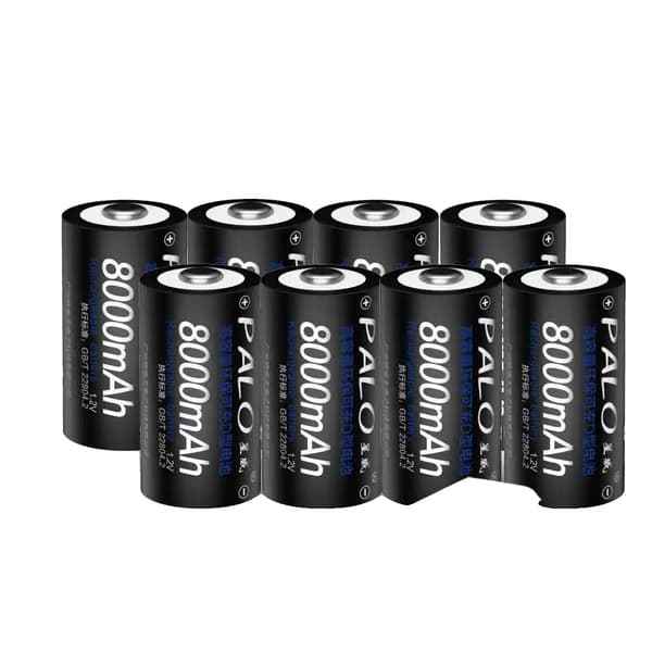 PALO D Størrelse Genopladeligt Batteri, 8000mAh Kapacitet, 1.2V Spænding,8 stk. Sort