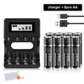 Miniatyrbillede 2 af 2: PALO AA genopladelige batterier, 3400mWh kapacitet, inkluderer oplader,8stk og oplader