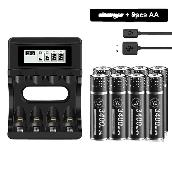 PALO AA genopladelige batterier, 3400mWh kapacitet, inkluderer oplader,8stk og oplader
