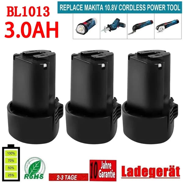 BL1013 Batteri, 3000mAh Kapacitet, Kompatibel med 10.8V/12V Værktøj,3 Picec