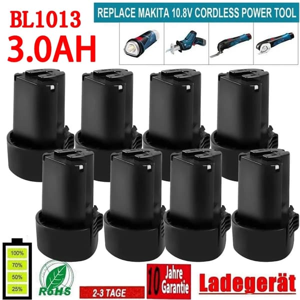 BL1013 Batteri, 3000mAh Kapacitet, Kompatibel med 10.8V/12V Værktøj,8 Picec
