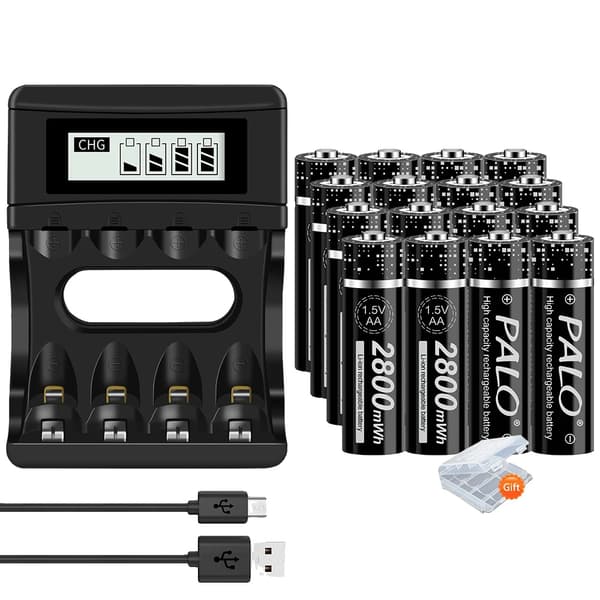 Genopladelige AA lithiumbatterier, USB-oplader, kapacitet 2800mWh,oplader og 16AA