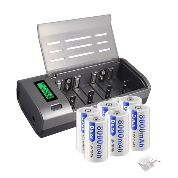 PALO uppladdningsbara D-storlek batterier, 8000mAh kapacitet, miljövänlig design,6Batteri 1Laddare