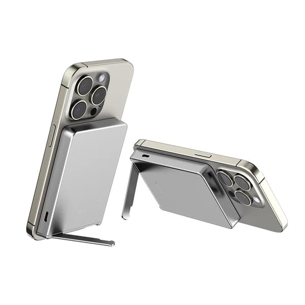 Trådløs Magnetisk Power Bank, 5000mAh Kapacitet, Hurtig Opladning,sølvfarvet, 5000mAh