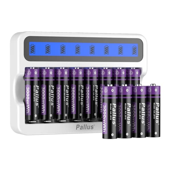 Pallus Genopladeligt AA Batteri Sæt, 3000mWh Kapacitet, 5V Oplader Indgang,1,5V, 12PC Batteri SÆT-a