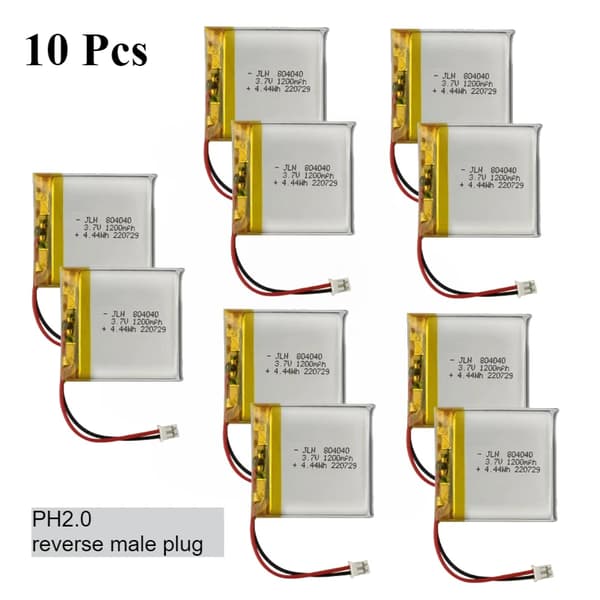 Genopladelige Li-Polymer-batterier, 1200mAh kapacitet, PH2.0 stiktype,10 stk. batteri