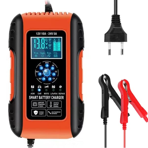 Bilbatterioplader, 12V/24V udgang, 7-trins opladning,Rød