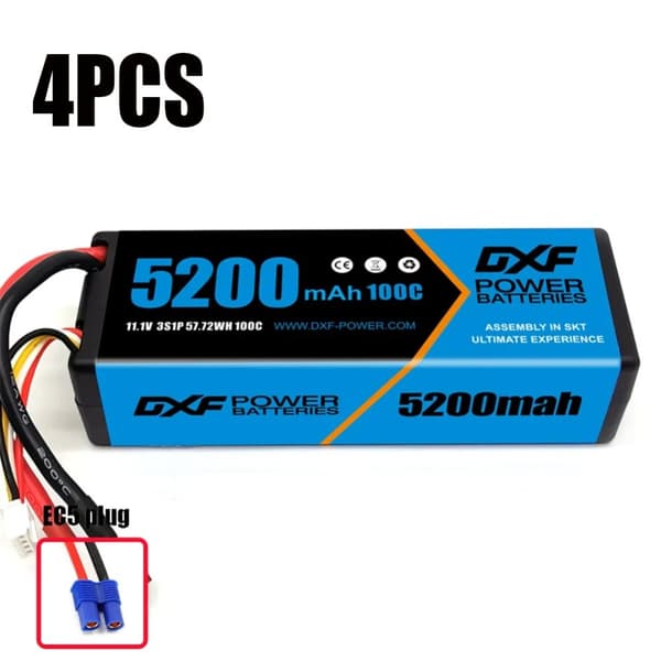 DXF 5200mAh Lipo-batteri, 11.1V spænding, 100C afladningshastighed,4PCS 3S5200100CEC5