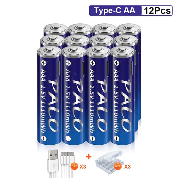 Genopladelige Lithium USB-batterier, høj kapacitet 3600mWh, alsidige til fjernbetjeninger og legetøj,12AAA