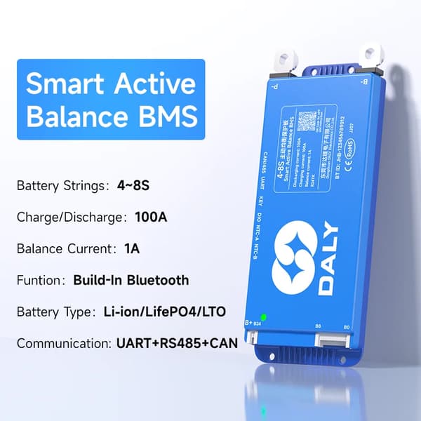 Smart Active Balance BMS, 4~24S, Indbygget Bluetooth, Opladnings/afladningsmuligheder,4S-8S 100A BMS CAN