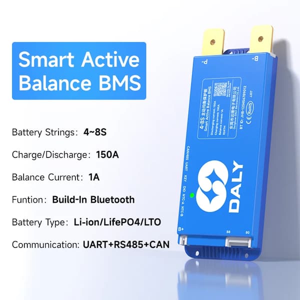 Smart Active Balance BMS, 4~24S, Indbygget Bluetooth, Opladnings/afladningsmuligheder,4S-8S 150A BMS CAN