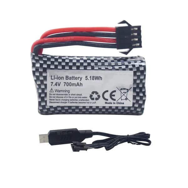 7.4V Lithium Polymer-batteri, 700mAh kapacitet, 10C afladningshastighed,1B og 1USB
