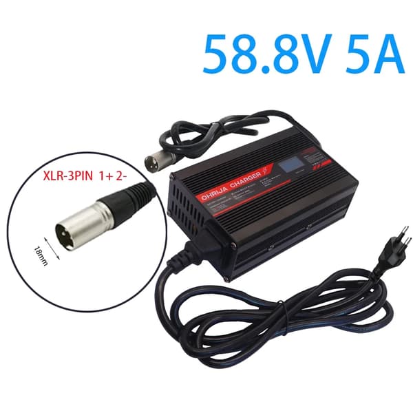 Lithium-ion batterioplader, 58.8V udgang, 5A opladningsstrøm,EU-220V, XLR