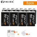 Miniatyrbillede 2 af 2: PALO 9V Genopladeligt Batteri, 1200mAh Kapacitet, Hurtig Opladningstid,8 STK batteri