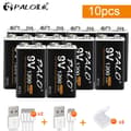 Miniatyrbillede 2 af 2: PALO 9V Genopladeligt Batteri, 1200mAh Kapacitet, Hurtig Opladningstid,10 STK batteri