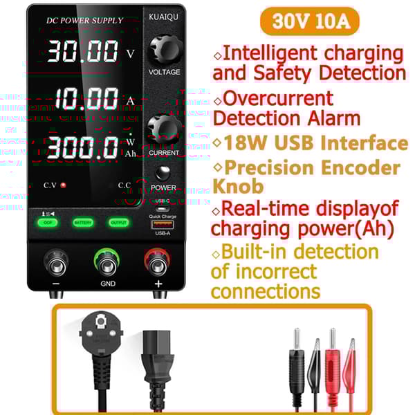 Justerbar DC-strømforsyning, udgangsstrøm op til 25A, realtids opladningsdisplay, intelligente sikkerhedsfunktioner,220V, 30V 10A 300W