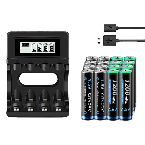 CITYORK 1.5V AAA Genopladelige Batterier, 1200mWh Kapacitet, Inkluderer Oplader,16 AAA og oplader