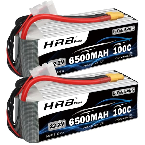 Lipo-batteri, 22,2V, 6500mAh, 100C afladningshastighed,6S 6500 XT60 2PC