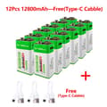 Miniatyrbillede 2 af 2: 9V genopladeligt batteri, 12800mAh kapacitet, USB genopladeligt,12 stk 12800mAh, 9V