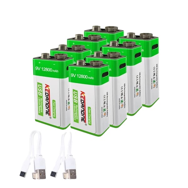 9V genopladeligt batteri, 12800mAh kapacitet, USB genopladeligt,8 stk 12800mAh, 9V