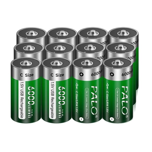 C størrelse batteri, 6000mWh kapacitet, USB genopladelig, dimensioner 48*25MM,12 PCS Batteri