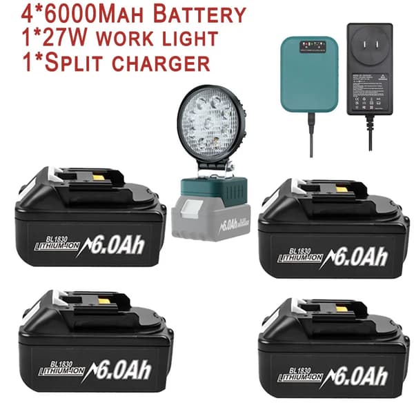 Genopladeligt Li-Ion-batteri, 6000mAh kapacitet, fleksible opladningsmuligheder,6AhX4 ChargX1 LampeX1-a