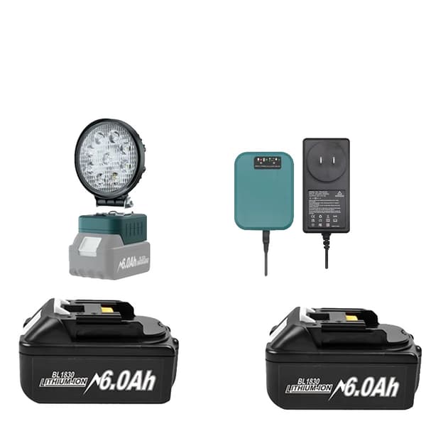 Genopladeligt Li-Ion-batteri, 6000mAh kapacitet, fleksible opladningsmuligheder,6AhX2 OpladerX1 LampeX1