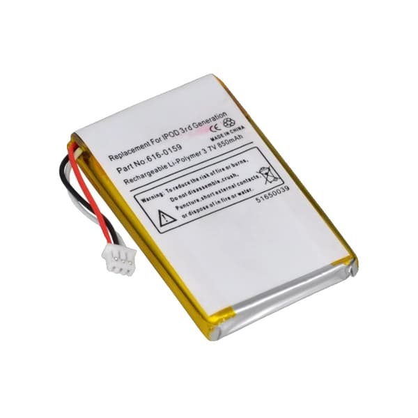Erstatningsbatteri til iPod 3. generation, 850mAh, Li-Polymer teknologi,616-0159 10Stk