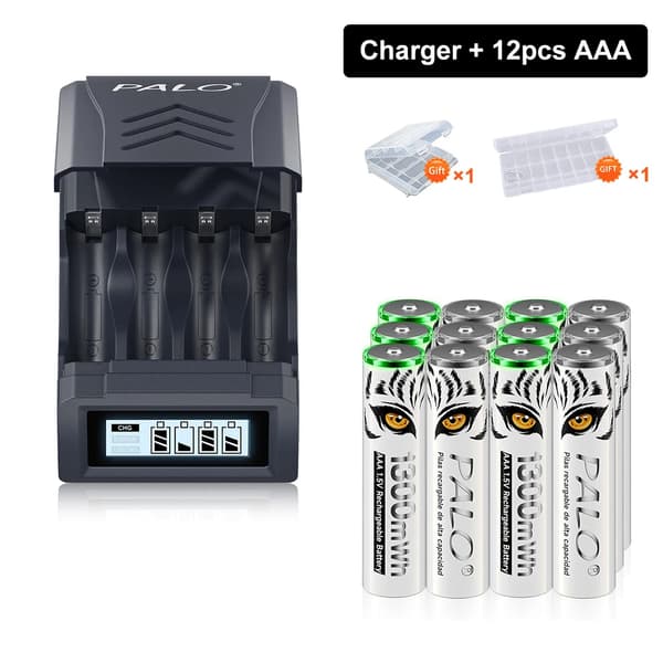 Genopladelige AAA-batterier, 1300mWh kapacitet, smart opladningsteknologi,12 stk AAA 1 oplader