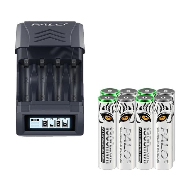 Genopladelige AAA-batterier, 1300mWh kapacitet, smart opladningsteknologi,8 stk AAA 1 oplader
