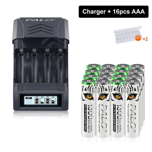 Genopladelige AAA-batterier, 1300mWh kapacitet, smart opladningsteknologi,16 stk AAA 1 oplader
