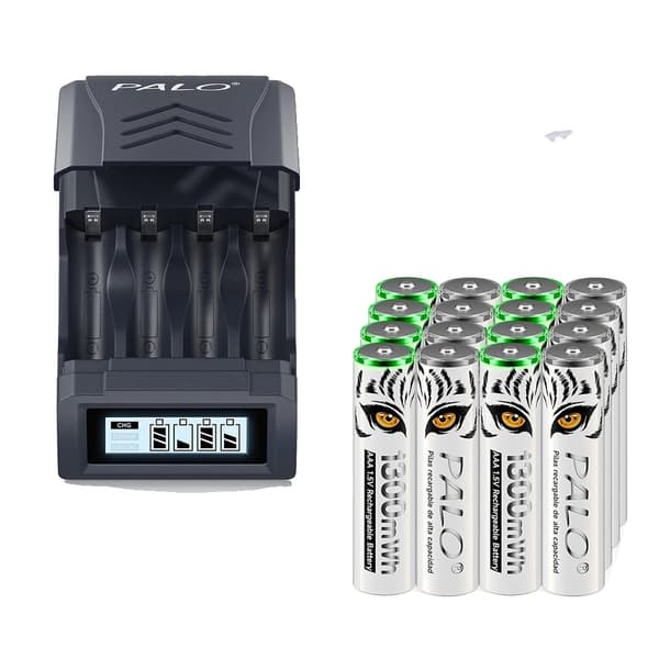 Genopladelige AAA-batterier, 1300mWh kapacitet, smart opladningsteknologi,16 stk AAA 1 oplader