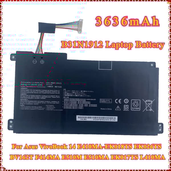 B31N1912 Laptopbatteri, 11,55V spænding, 3-cellers design,B31N1912, 3001 - 4000 MAh