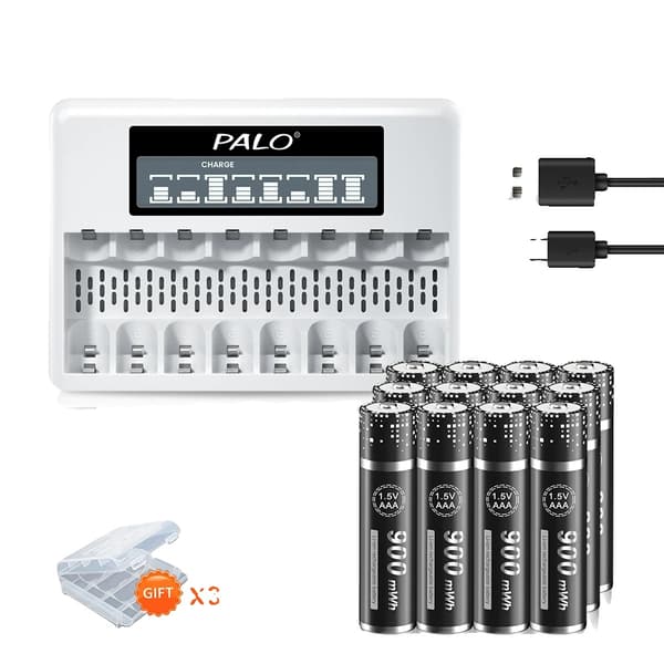 PALO 1.5V AAA Li-Ion Genopladelige Batterier, 900mWh Kapacitet, Flere Pakke Muligheder,12AAA 1 Oplader